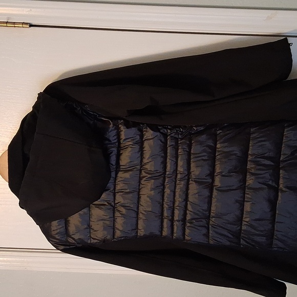 BCBGeneration Black Puffer Mixed Media Jacket Hooded Coat JR Sz L - Picture 2 of 9